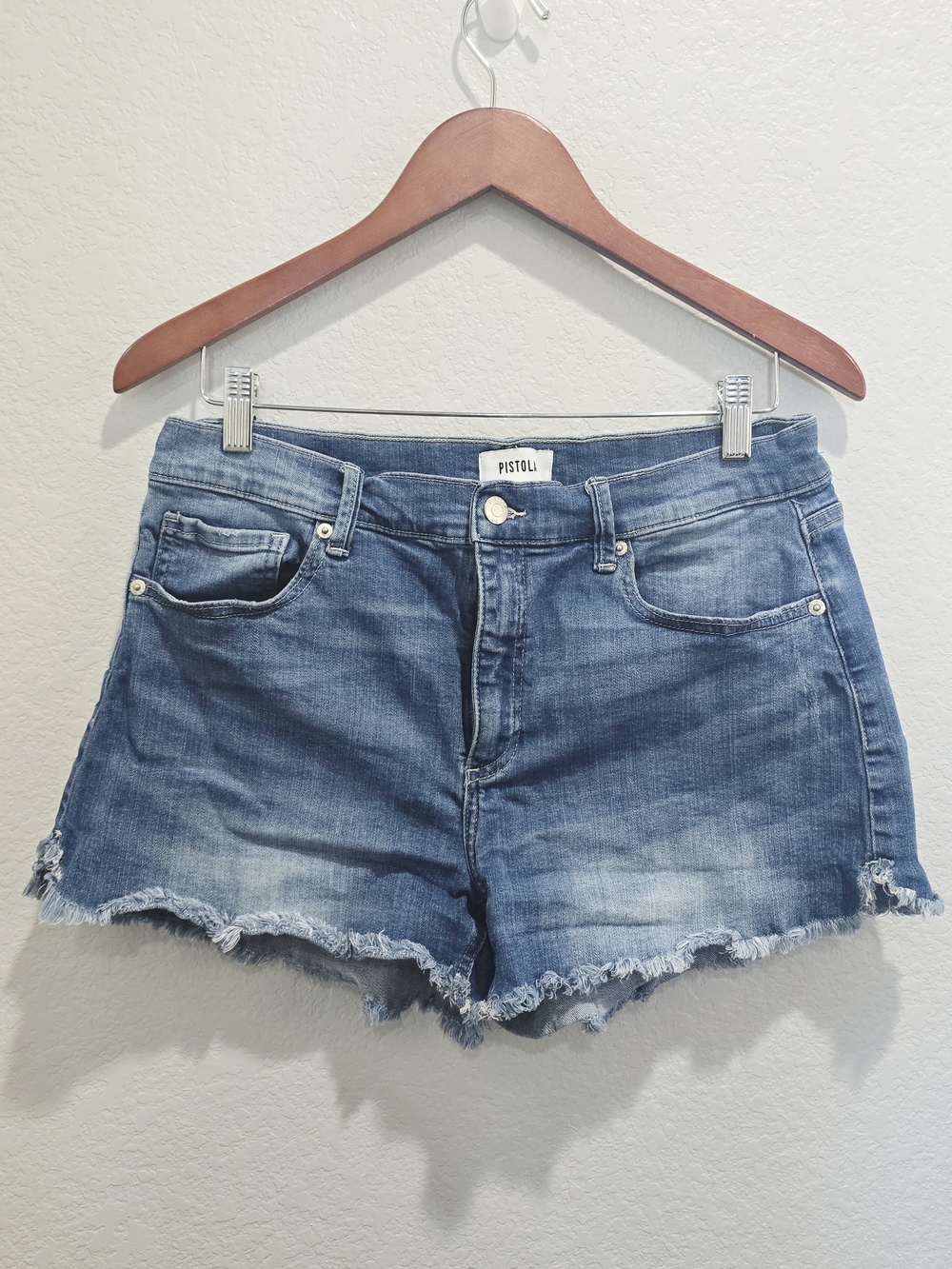 Pistola Denim Shorts Womens Size 31 Blue Frayed Hem Distressed Stretch